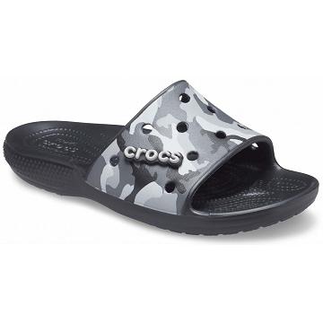 Crocs Classic Printed Camo Papucs Női Fekete | HU 0604YXFU